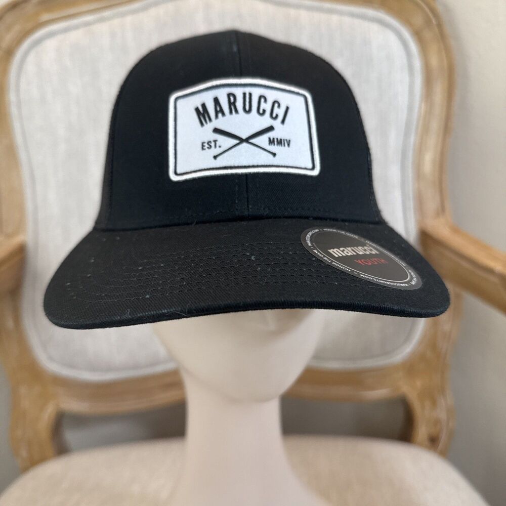 Marucci youth Baseball Hat Snapback Adjustable Crosspatch Trucker Cap Mesh Back